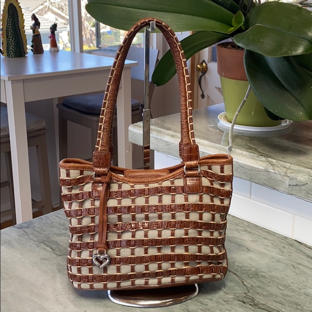 Brighton Brown Cream Leather Woven Handbag